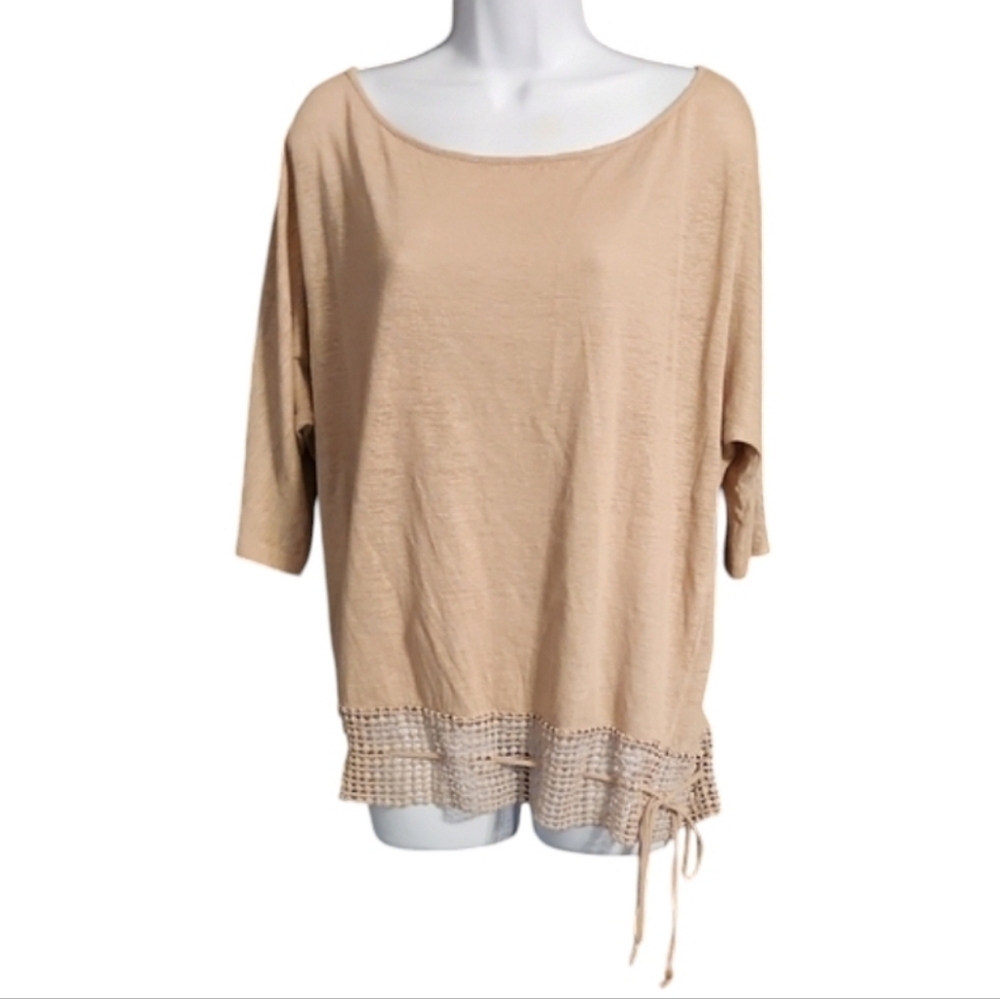 Kenar Scoop Neck Tie Waist Linen Top